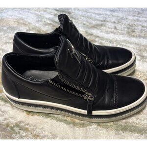 $650 Giuseppe Zanotti Black Leather Double Zip Sneakers Shoes w/Box S41/11